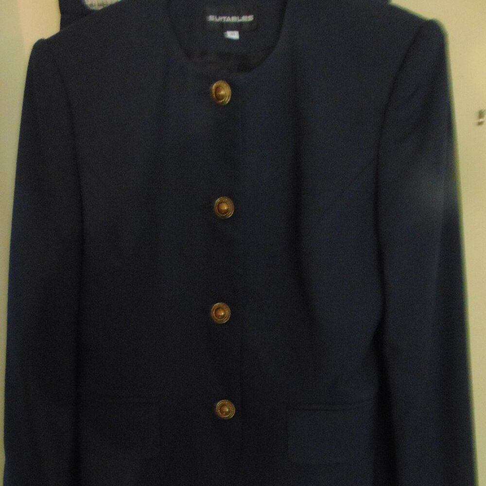 Vintage Womens Navy Blue Suit, Jacket and Skirt, Size 8, Suitables Brand